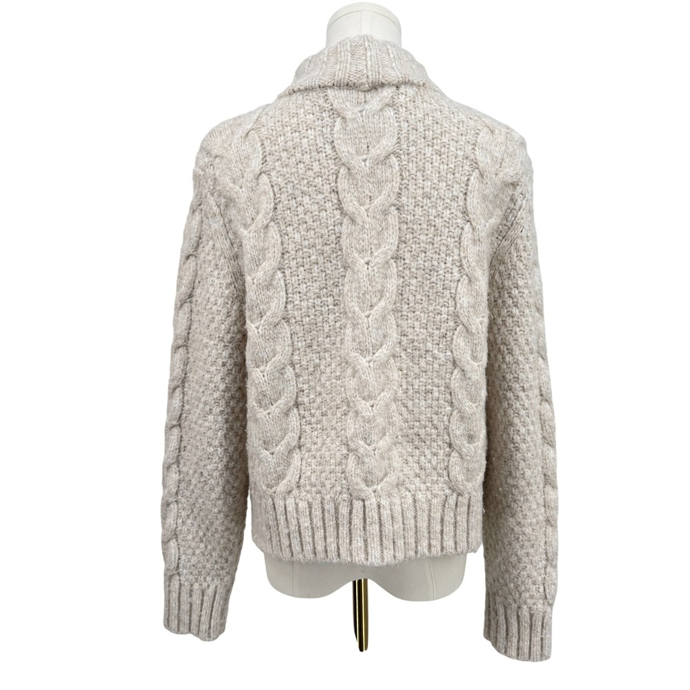 Chunky Cable Knit Mock Neck Sweater‎ Beige Oatmeal Heather Long Sleeve Textured - Picture 8 of 9